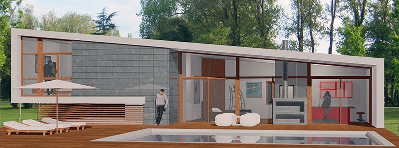 Infografía de vivienda unifamiliar acristalado